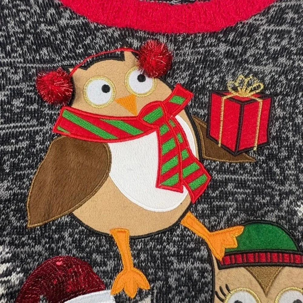 United States Sweaters Women M Holiday Owl Christmas‎ Black Red Whimsical Quirky